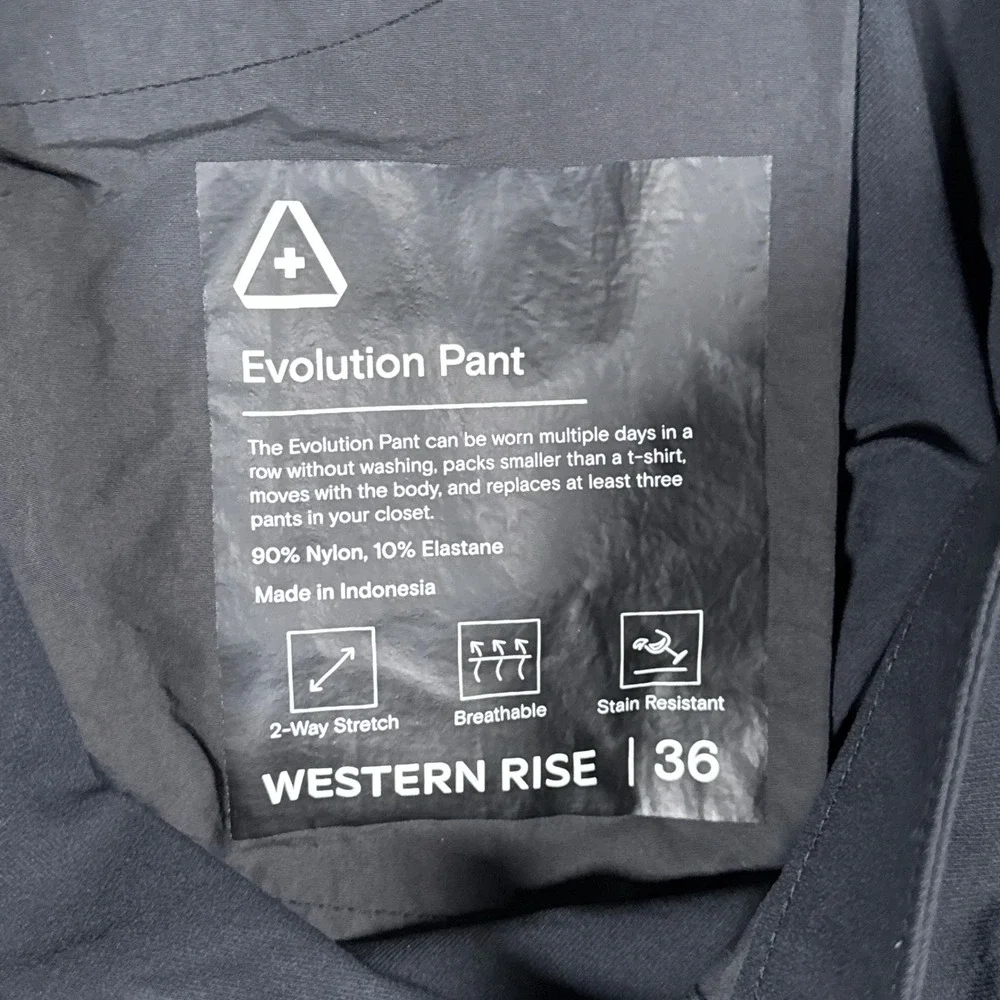 Western Rise Evolution Pants Mens 36x29 Charcoal Black Stretch Travel Trousers